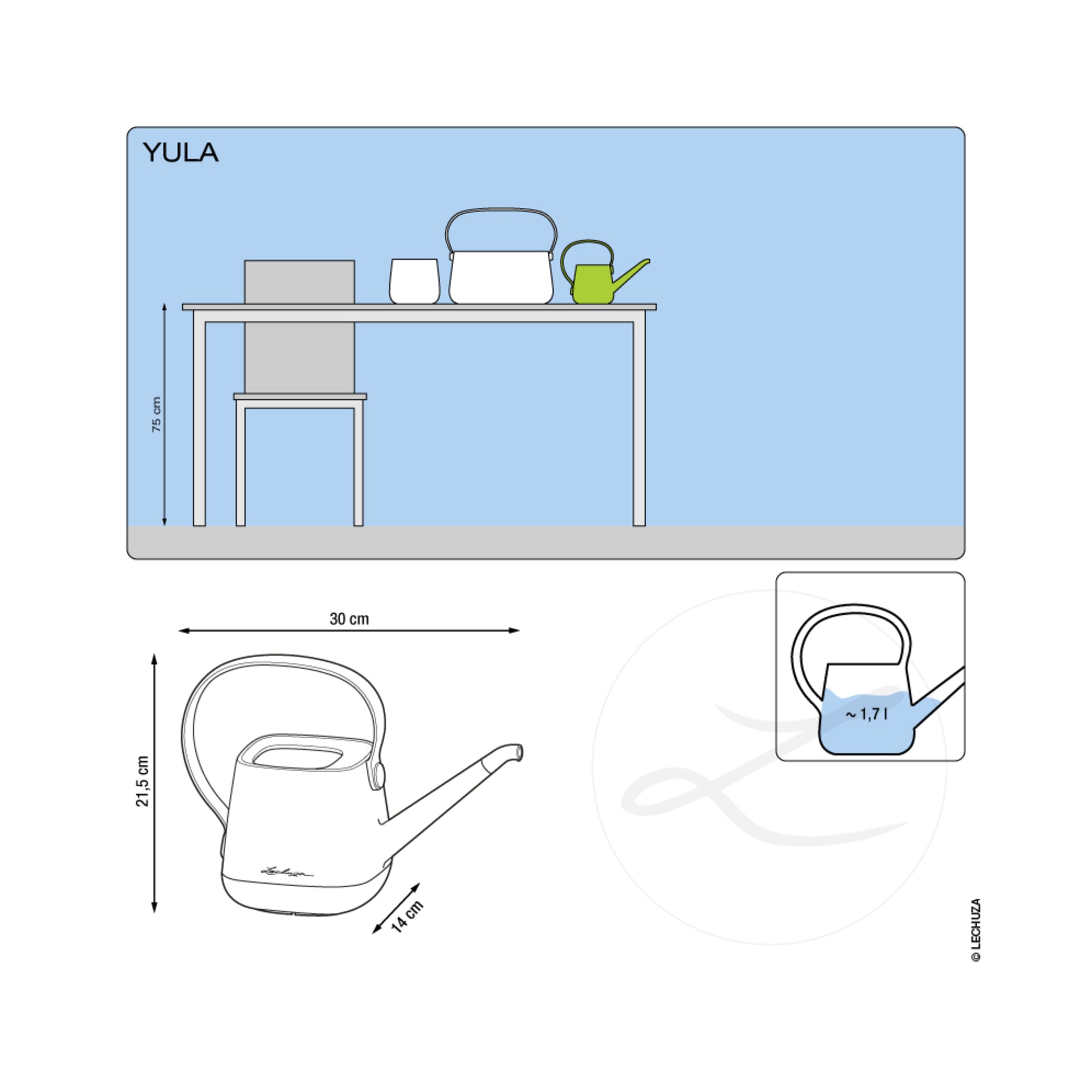 SET YULA - Innaffiatoio YULA + vaso Borsetta YULA + Vaso YULA Bianco/Grigio