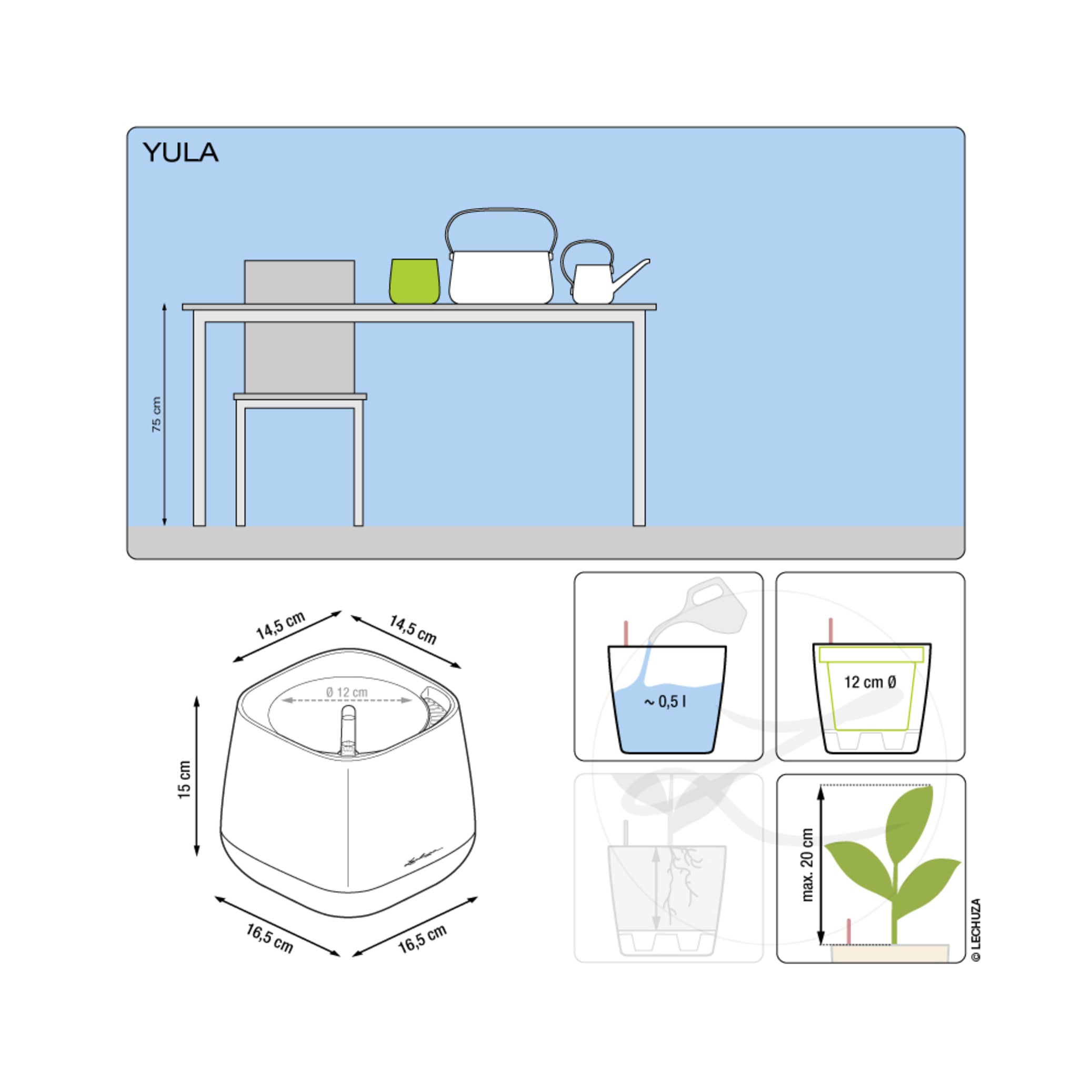 SET YULA - Innaffiatoio YULA + vaso Borsetta YULA + Vaso YULA Bianco/Grigio