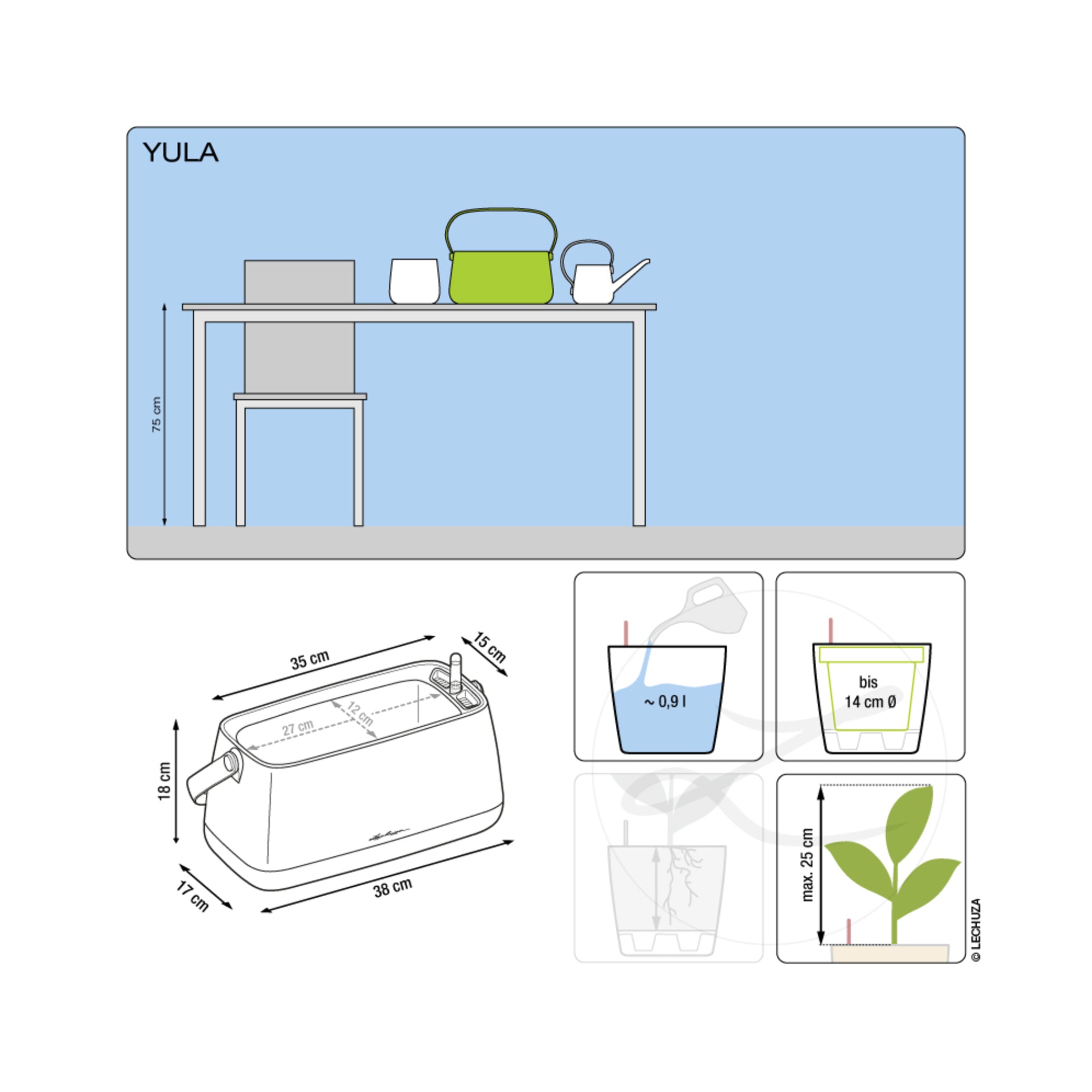 SET YULA - Innaffiatoio YULA + vaso Borsetta YULA + Vaso YULA Bianco/Grigio